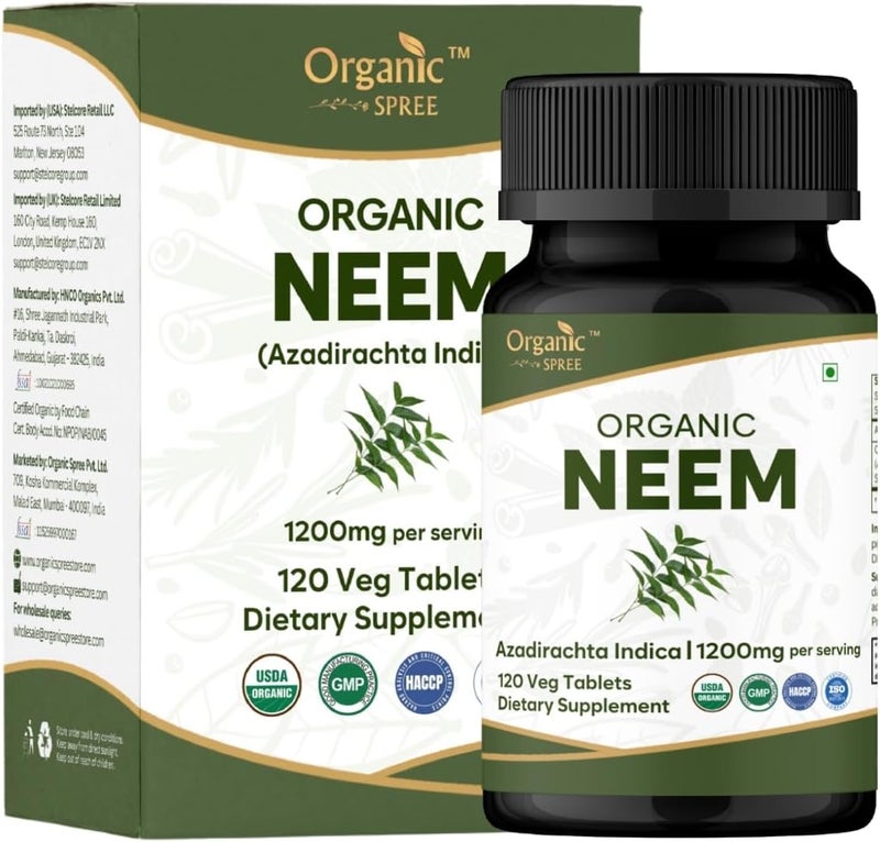 ORGANIC SPREE Neem 120 Tablets | Azadirachta Indica (Neem) | USDA Organic Certified | Healthy Skin and Detox* | Dietary Supplement - 120tab - Image 1